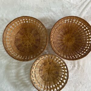 Set of 3 Handcrafted Brown Wicker Basket Set